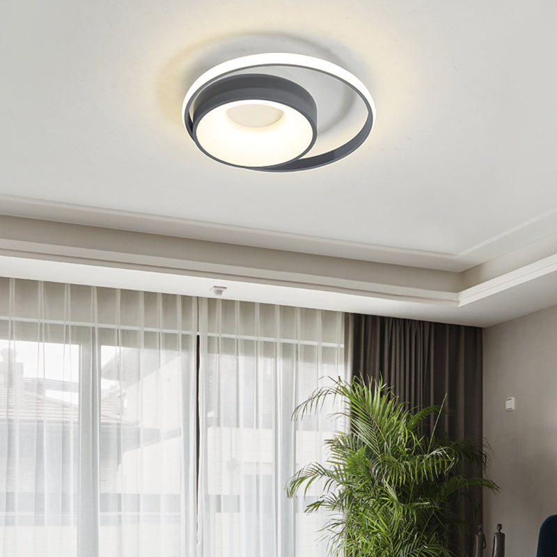 Modern Metal Gray LED Circular Flush Light with Remote Control Dimming