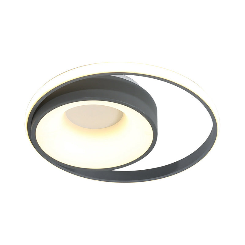 Modern Metal Gray LED Circular Flush Light with Remote Control Dimming