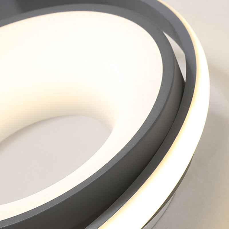 Modern Metal Gray LED Circular Flush Light with Remote Control Dimming