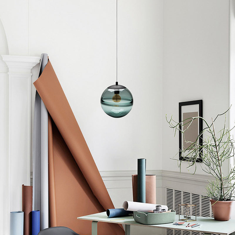 Suspension moderne en verre bleu/café, 1 tête, 8"/10"/12" de large - Parfait pour la salle à manger