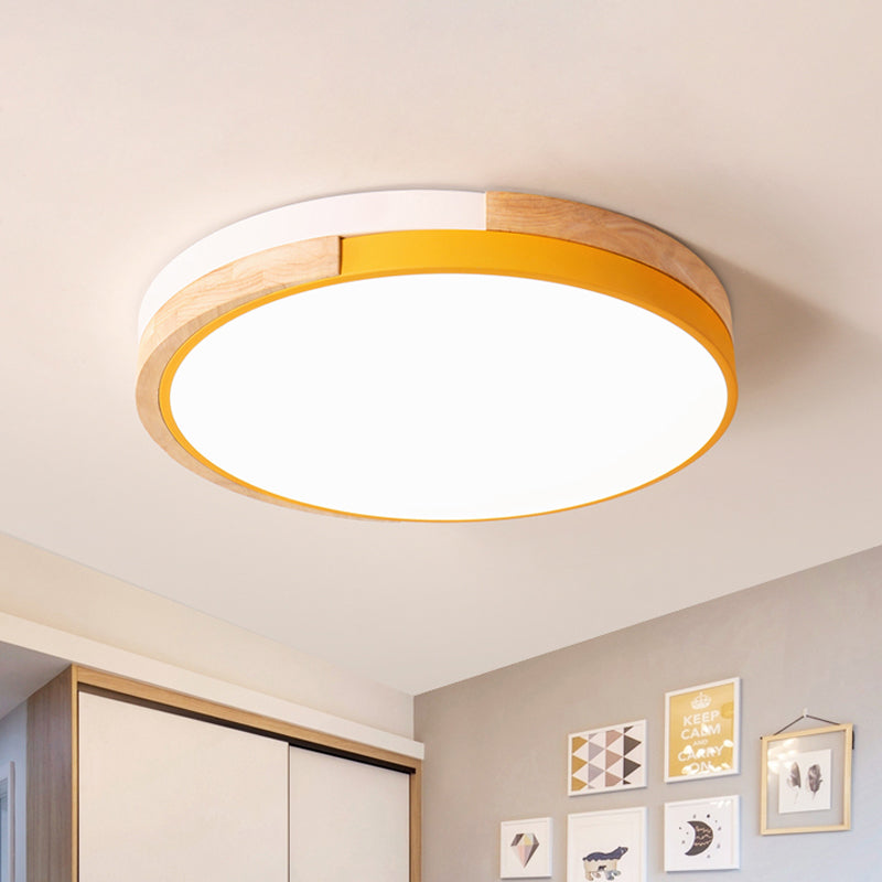 Contemporary LED Metal Circle Flush Light with Acrylic Diffuser in Warm/White Light - Pink/Yellow/Blue Ceiling Mounted Fixture