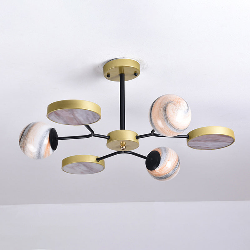 Lustre rond en verre soufflé à la main - Luminaire suspendu contemporain en or (6/8 lumières)