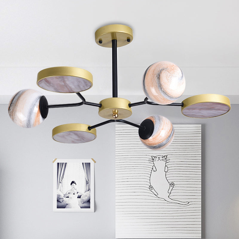 Lustre rond en verre soufflé à la main - Luminaire suspendu contemporain en or (6/8 lumières)