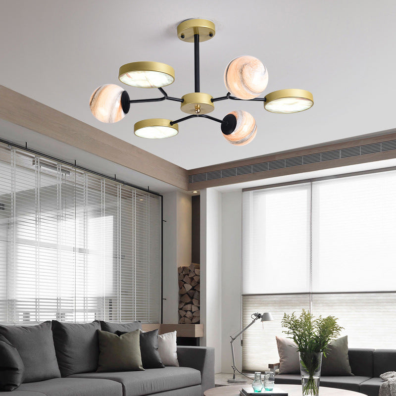Lustre rond en verre soufflé à la main - Luminaire suspendu contemporain en or (6/8 lumières)