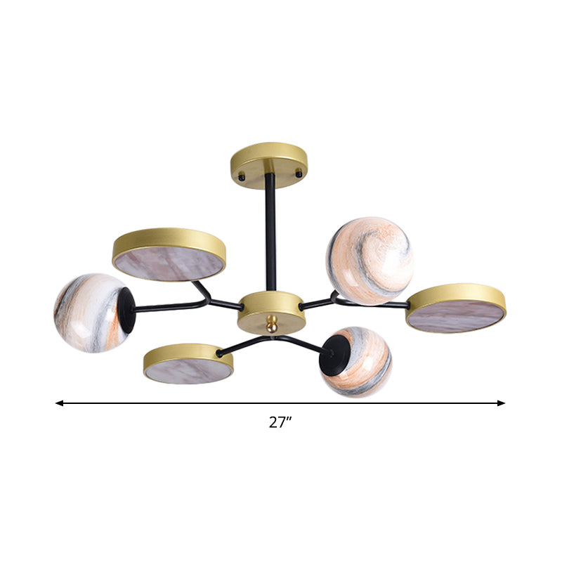 Lustre rond en verre soufflé à la main - Luminaire suspendu contemporain en or (6/8 lumières)