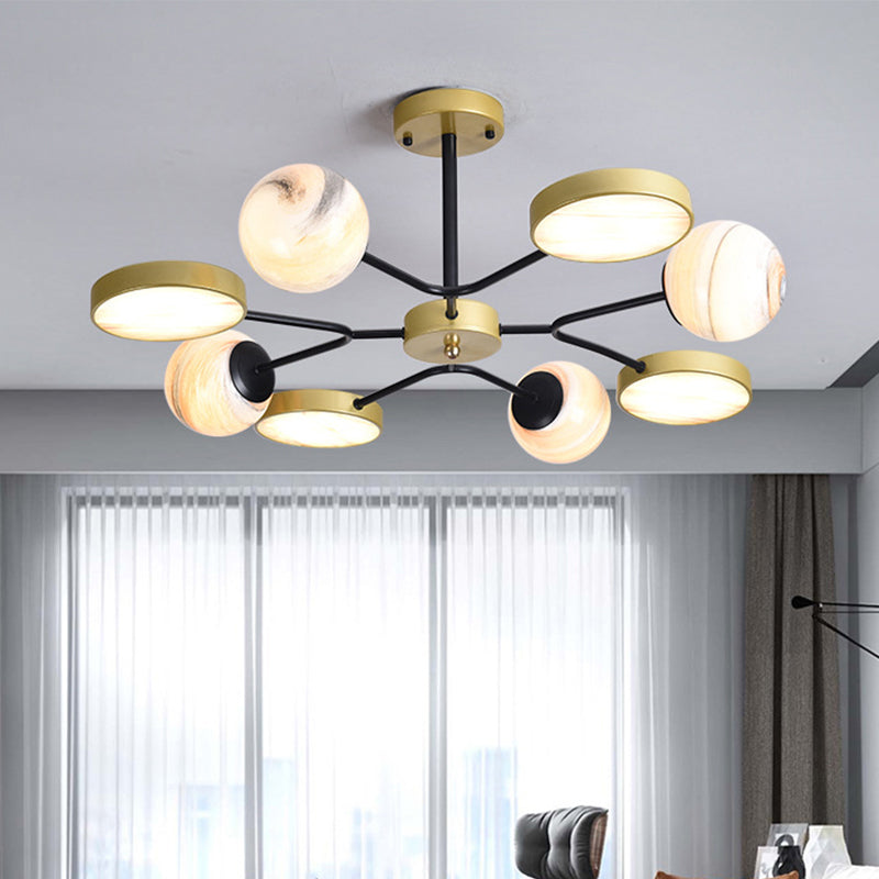 Lustre rond en verre soufflé à la main - Luminaire suspendu contemporain en or (6/8 lumières)