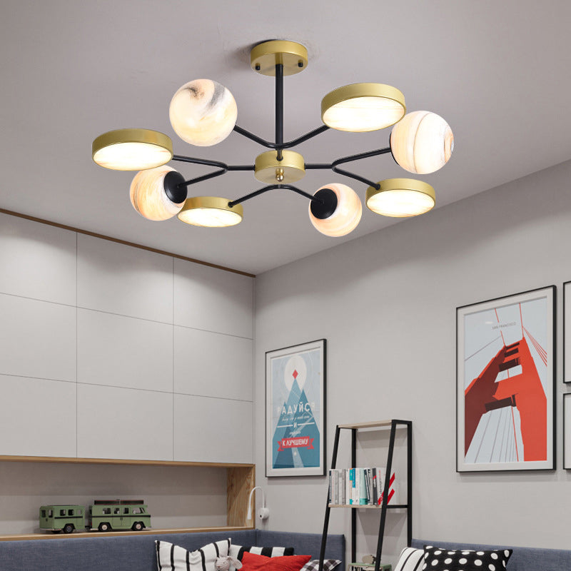 Lustre rond en verre soufflé à la main - Luminaire suspendu contemporain en or (6/8 lumières)