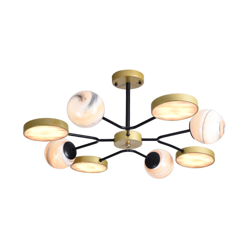 Lustre rond en verre soufflé à la main - Luminaire suspendu contemporain en or (6/8 lumières)