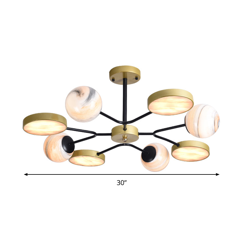 Lustre rond en verre soufflé à la main - Luminaire suspendu contemporain en or (6/8 lumières)