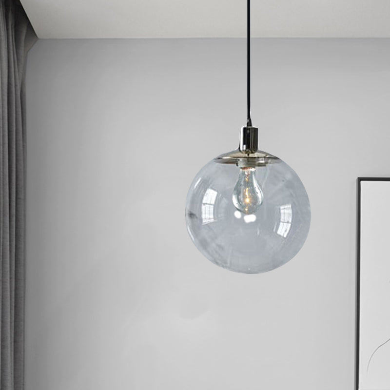 Simple Style Clear Glass Globe Pendant Ceiling Light - Wide 8"/10"/12" - 1 Head Hanging Lamp
