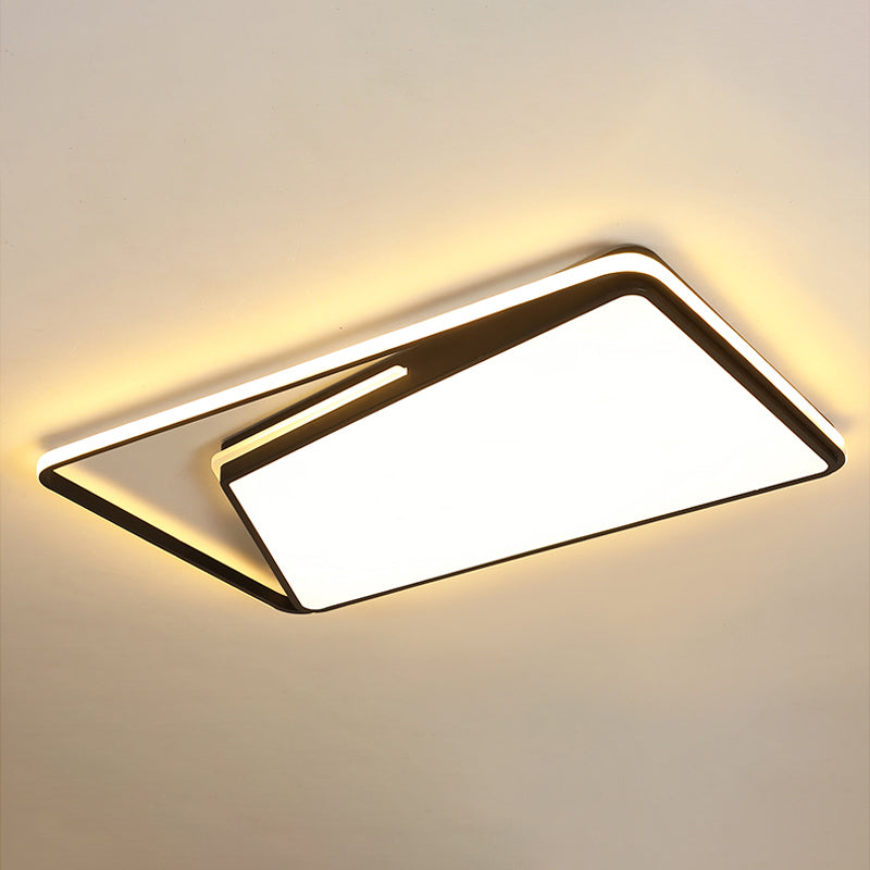 Modern Rectangle Ceiling Mounted LED Flush Light Fixture for Living Room - Black/White, with Warm/White/3 Color Light Options