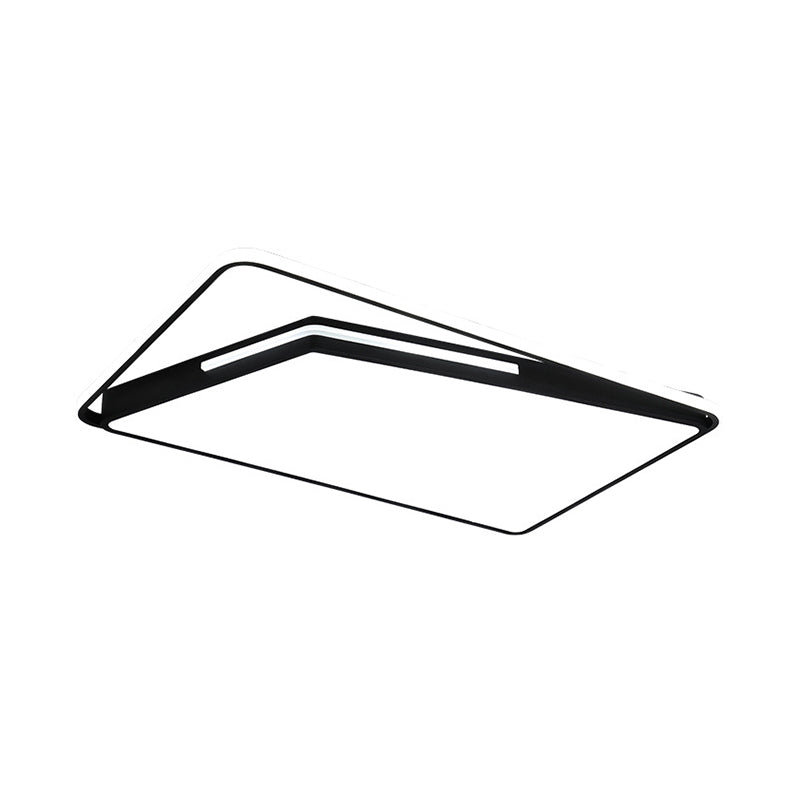 Modern Rectangle Ceiling Mounted LED Flush Light Fixture for Living Room - Black/White, with Warm/White/3 Color Light Options
