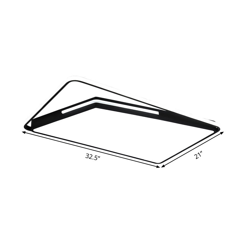 Modern Rectangle Ceiling Mounted LED Flush Light Fixture for Living Room - Black/White, with Warm/White/3 Color Light Options