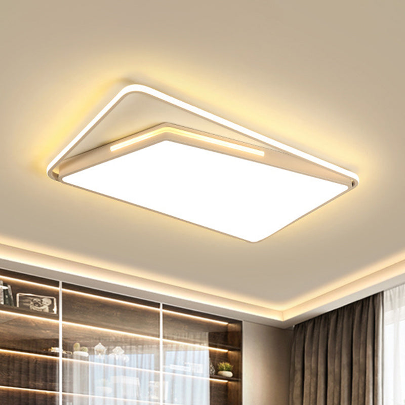 Modern Rectangle Ceiling Mounted LED Flush Light Fixture for Living Room - Black/White, with Warm/White/3 Color Light Options