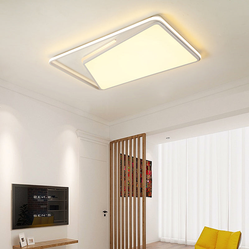 Modern Rectangle Ceiling Mounted LED Flush Light Fixture for Living Room - Black/White, with Warm/White/3 Color Light Options
