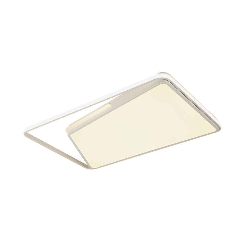 Modern Rectangle Ceiling Mounted LED Flush Light Fixture for Living Room - Black/White, with Warm/White/3 Color Light Options