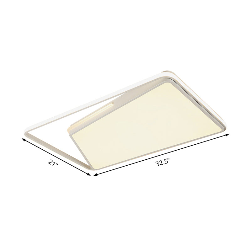 Modern Rectangle Ceiling Mounted LED Flush Light Fixture for Living Room - Black/White, with Warm/White/3 Color Light Options