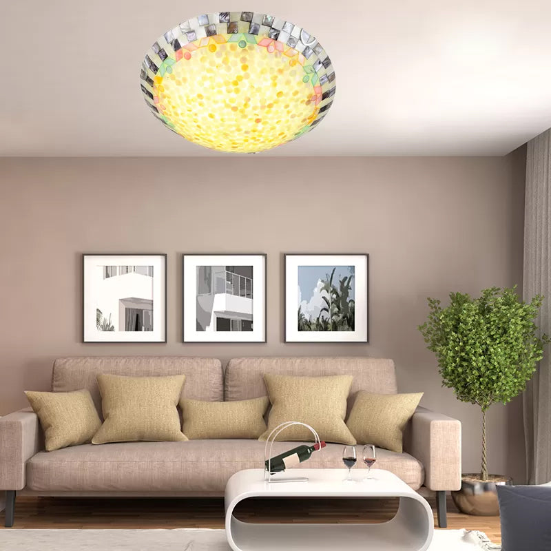 Tiffany Ceiling Light, Medium Flush Mount Fixture - Decorative Mosaic Bowl Shade for Bedrooms
