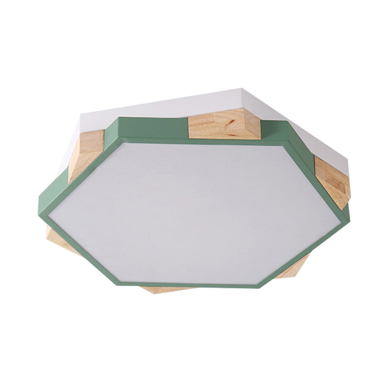 Hexagon LED Flushmount Ceiling Lamp in Pink/Yellow/Blue with Metal Shade, Warm/White Light