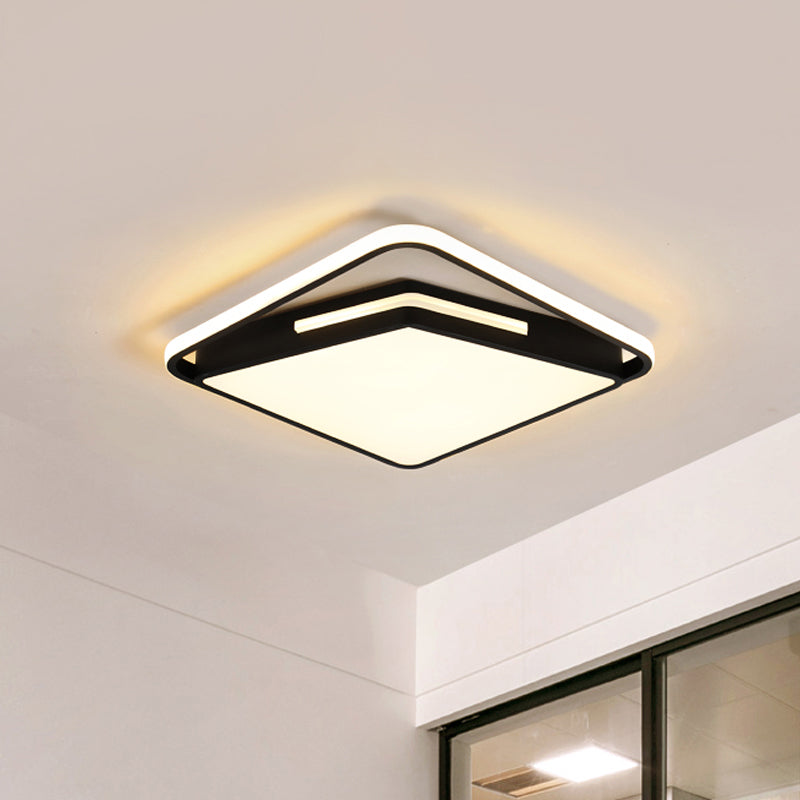 16"/19.5" Metal Square Ceiling Mount Light Fixture - Contemporary Black/White Flush Light in Warm/White/3 Colors
