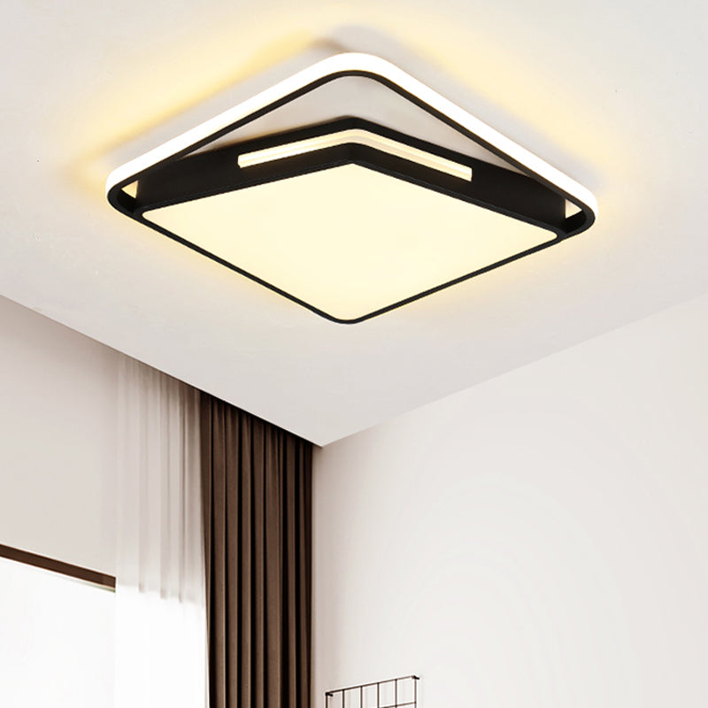 16"/19.5" Metal Square Ceiling Mount Light Fixture - Contemporary Black/White Flush Light in Warm/White/3 Colors