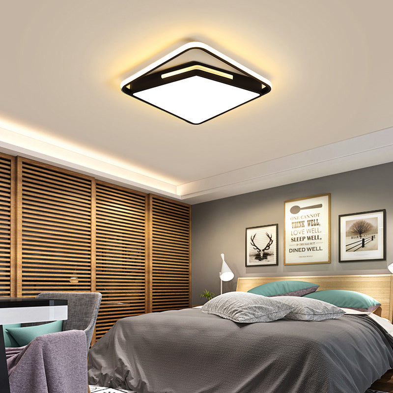 16"/19.5" Metal Square Ceiling Mount Light Fixture - Contemporary Black/White Flush Light in Warm/White/3 Colors