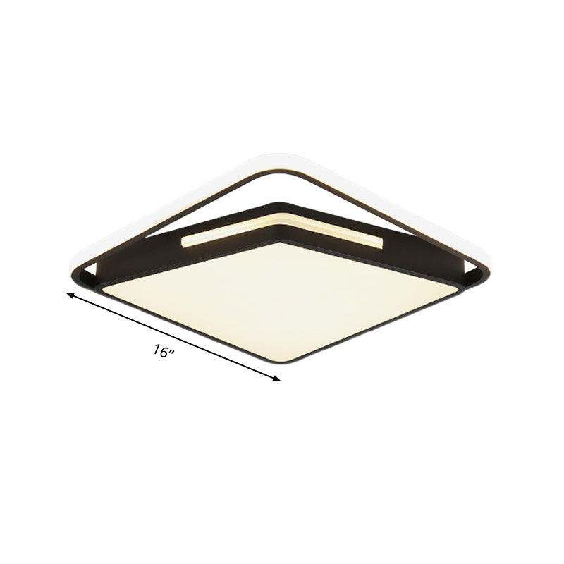 16"/19.5" Metal Square Ceiling Mount Light Fixture - Contemporary Black/White Flush Light in Warm/White/3 Colors