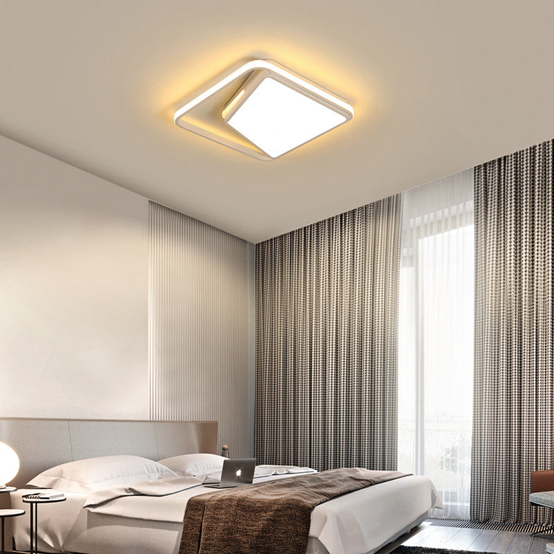 16"/19.5" Metal Square Ceiling Mount Light Fixture - Contemporary Black/White Flush Light in Warm/White/3 Colors