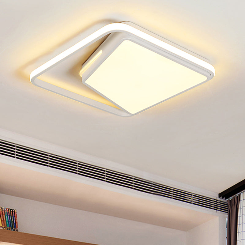 16"/19.5" Metal Square Ceiling Mount Light Fixture - Contemporary Black/White Flush Light in Warm/White/3 Colors