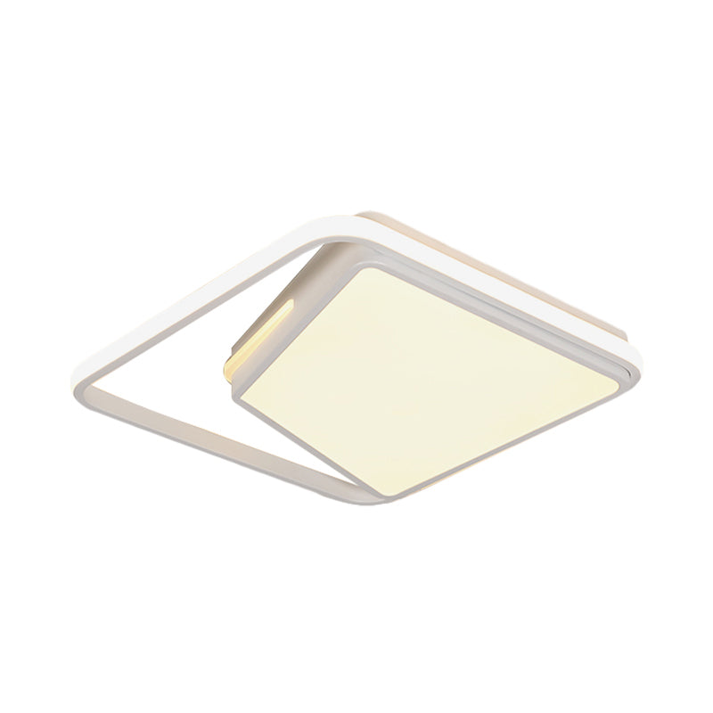 16"/19.5" Metal Square Ceiling Mount Light Fixture - Contemporary Black/White Flush Light in Warm/White/3 Colors