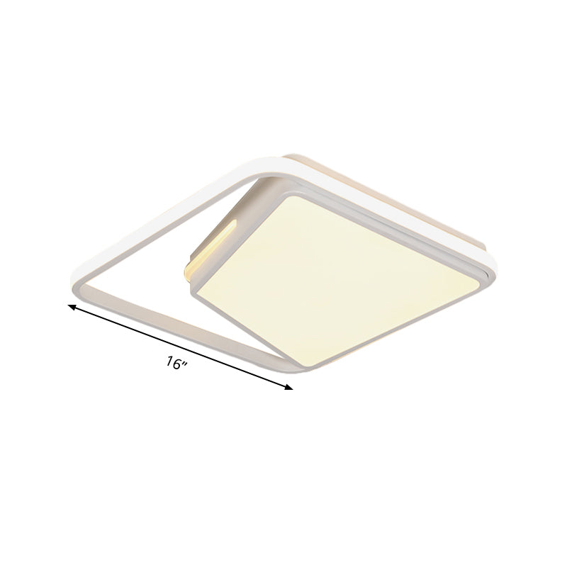 16"/19.5" Metal Square Ceiling Mount Light Fixture - Contemporary Black/White Flush Light in Warm/White/3 Colors