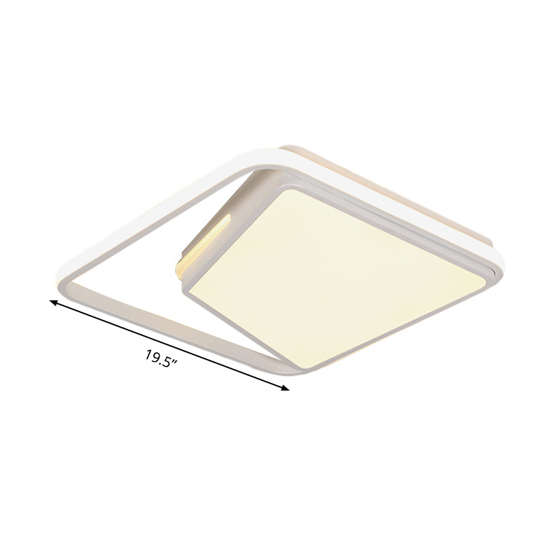 16"/19.5" Metal Square Ceiling Mount Light Fixture - Contemporary Black/White Flush Light in Warm/White/3 Colors