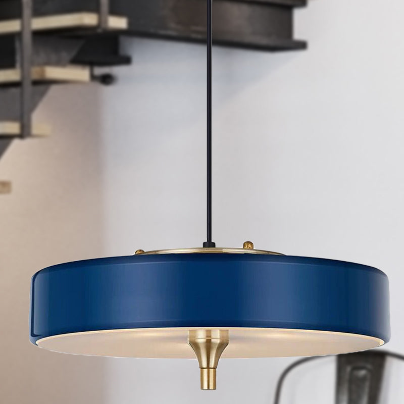 Modern Drum Chandelier Light Blue/White/Black Metal - 3-Light Dining Room Hanging Fixture