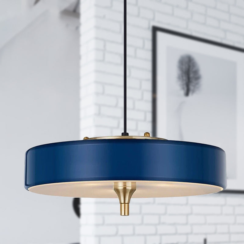 Modern Drum Chandelier Light Blue/White/Black Metal - 3-Light Dining Room Hanging Fixture