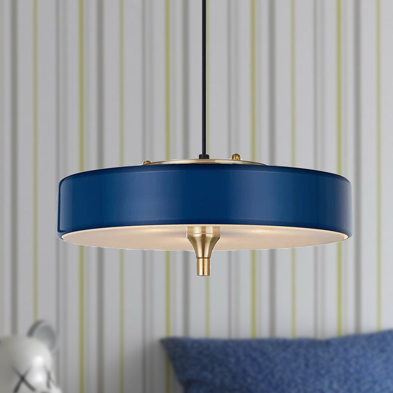 Modern Drum Chandelier Light Blue/White/Black Metal - 3-Light Dining Room Hanging Fixture