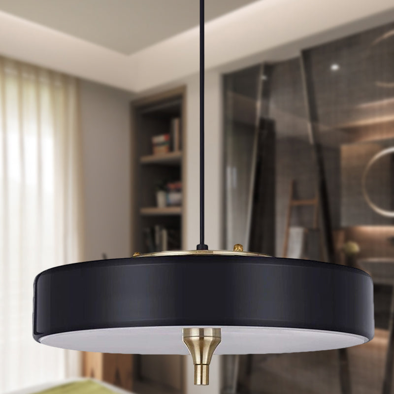 Modern Drum Chandelier Light Blue/White/Black Metal - 3-Light Dining Room Hanging Fixture