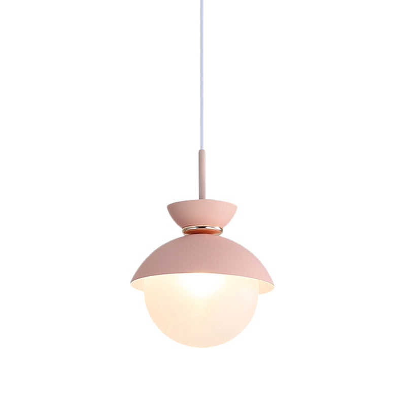 Macaron Metal Pendant Lighting - Flared Design - 1-Light - Gray/Blue/Pink - Dining Room Ceiling Light
