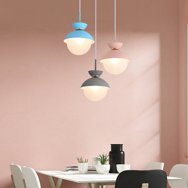 Macaron Metal Pendant Lighting - Flared Design - 1-Light - Gray/Blue/Pink - Dining Room Ceiling Light
