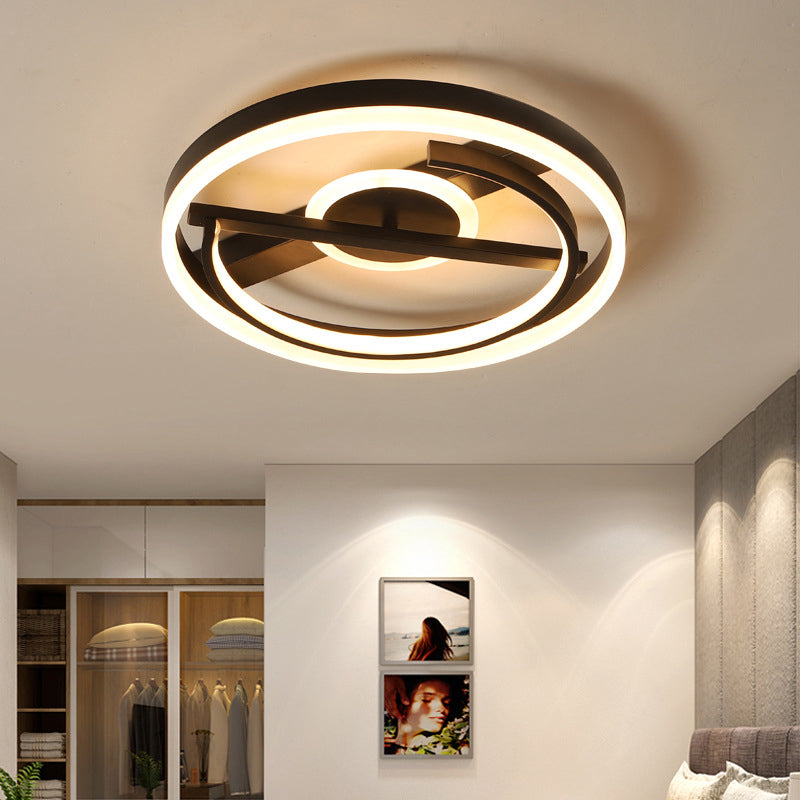 Plafonnier LED contemporain en acrylique circulaire - 16"/19,5" de large - Noir/Blanc - Chaud/Blanc/3 couleurs