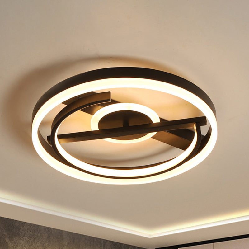 Plafonnier LED contemporain en acrylique circulaire - 16"/19,5" de large - Noir/Blanc - Chaud/Blanc/3 couleurs