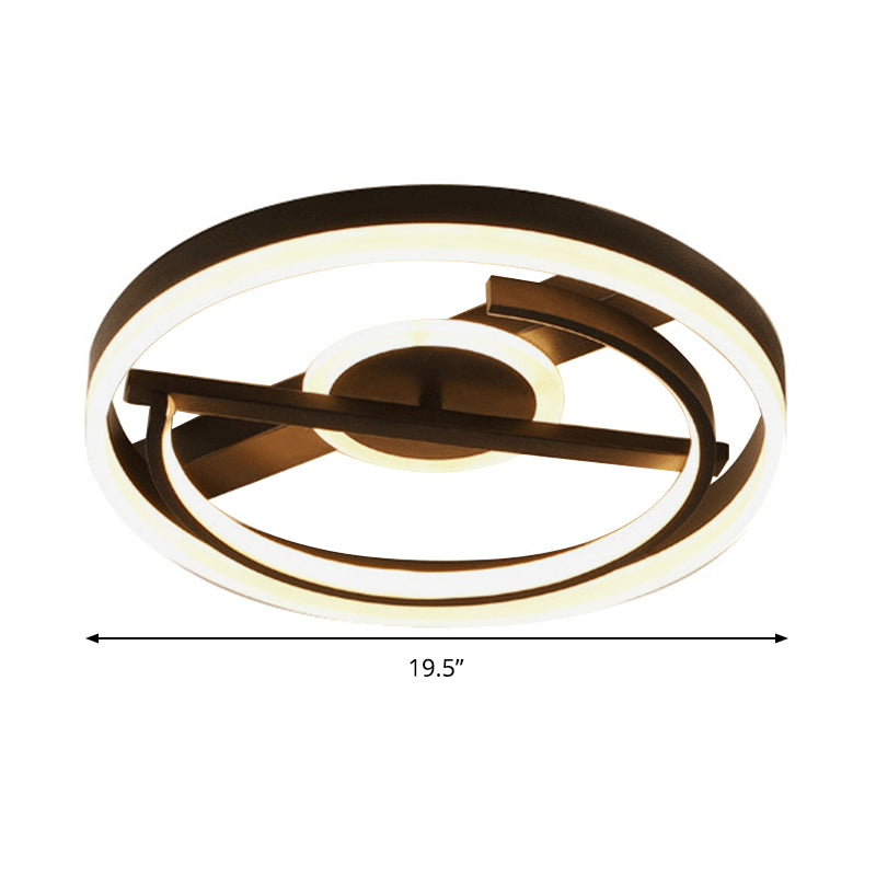 Plafonnier LED contemporain en acrylique circulaire - 16"/19,5" de large - Noir/Blanc - Chaud/Blanc/3 couleurs