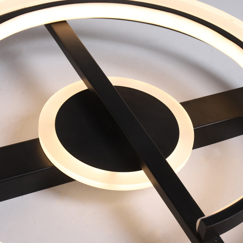 Plafonnier LED contemporain en acrylique circulaire - 16"/19,5" de large - Noir/Blanc - Chaud/Blanc/3 couleurs