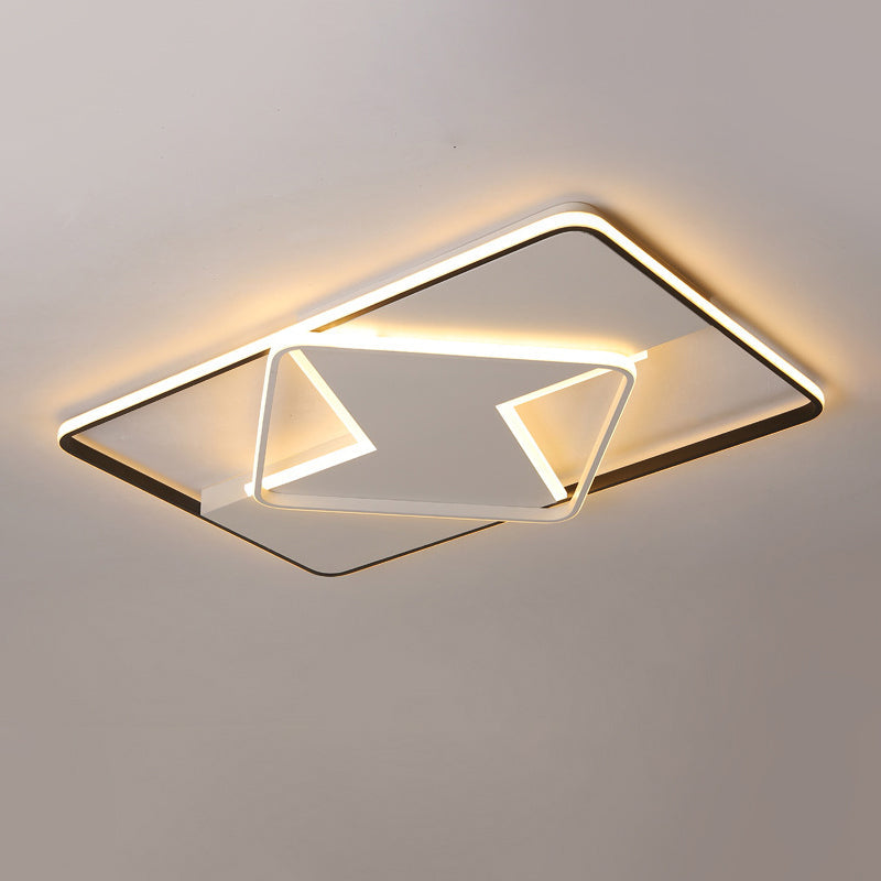 Modern Geometric Flush Mount LED Light Fixture in Black and White Acrylic – Warm/White Lighting