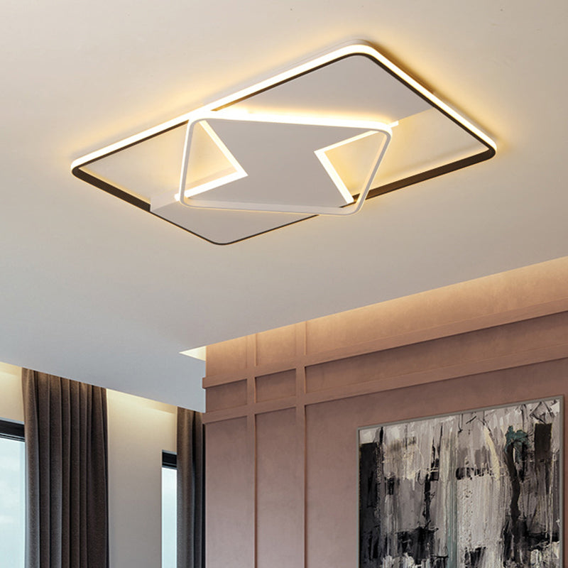 Modern Geometric Flush Mount LED Light Fixture in Black and White Acrylic – Warm/White Lighting