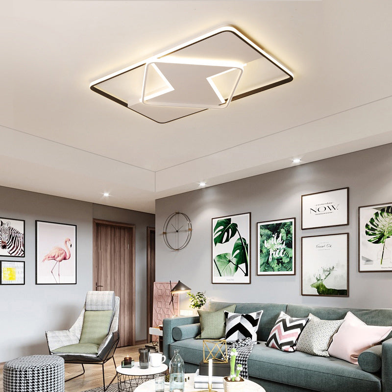 Modern Geometric Flush Mount LED Light Fixture in Black and White Acrylic – Warm/White Lighting