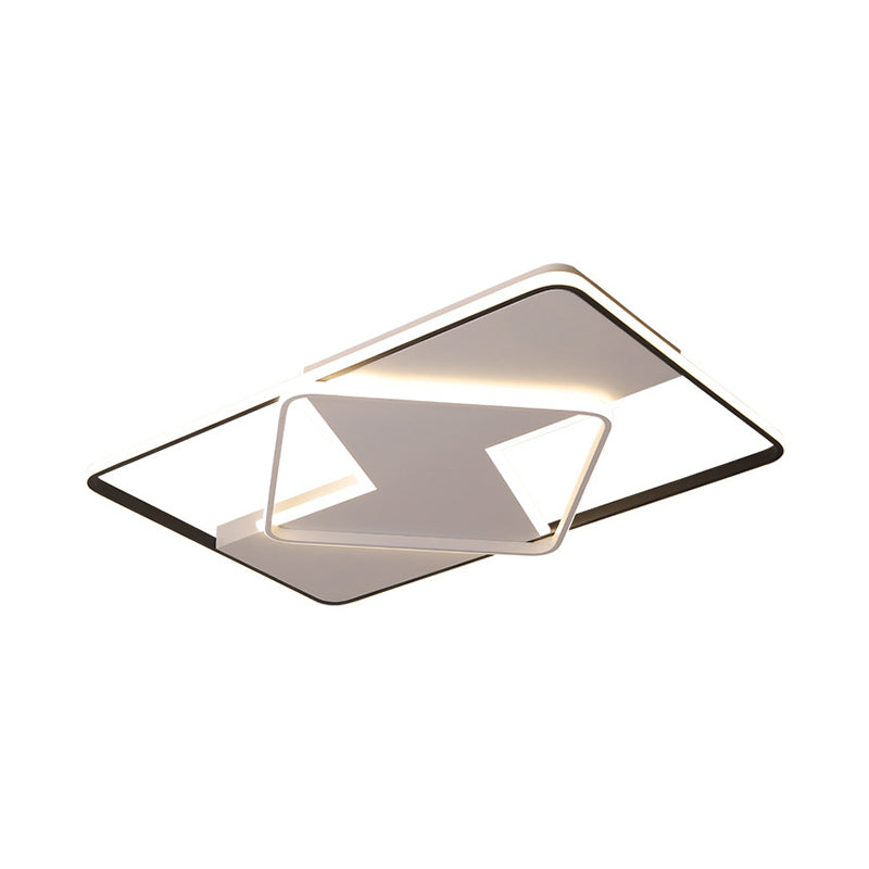 Modern Geometric Flush Mount LED Light Fixture in Black and White Acrylic – Warm/White Lighting