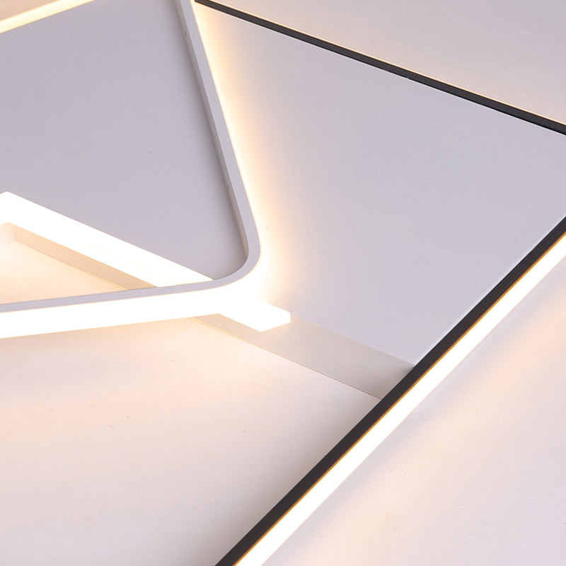 Modern Geometric Flush Mount LED Light Fixture in Black and White Acrylic – Warm/White Lighting