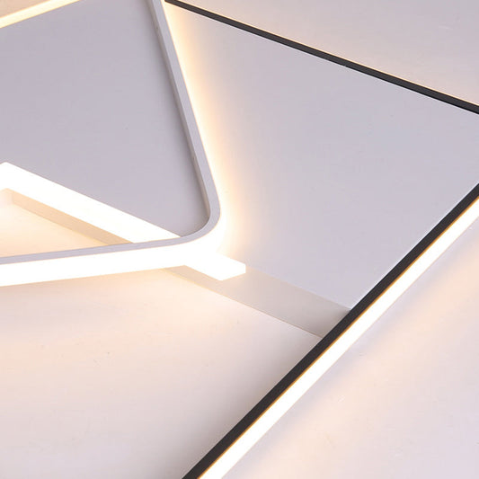 Modern Geometric Flush Mount Led Light Fixture In Black And White Acrylic Warm/White Lighting