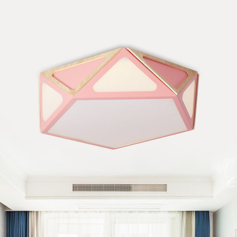 Modern Geometric Flush Light: Acrylic White/Pink/Yellow LED Ceiling Fixture, Warm/White Light, 16"/19.5" Wide