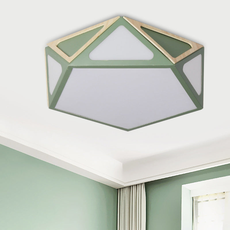 Modern Geometric Flush Light: Acrylic White/Pink/Yellow LED Ceiling Fixture, Warm/White Light, 16"/19.5" Wide